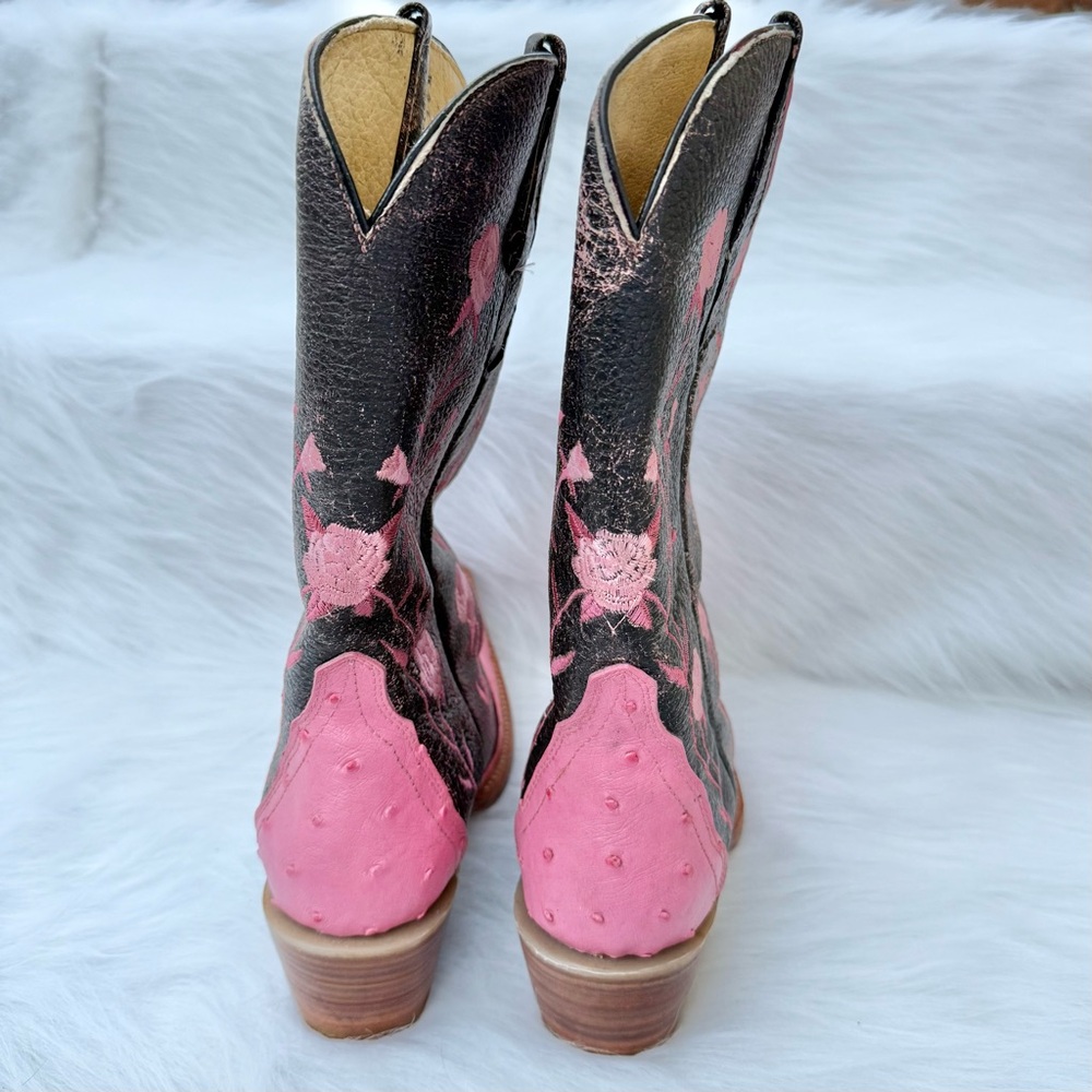 White Diamond Ostrich Pink Floral Western Boots Size 9.5 Runs small, fits 8.5/9 - Picture 7 of 11